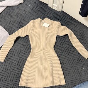 H&M Ribbed Long Sleeve Knit Dress in Cream